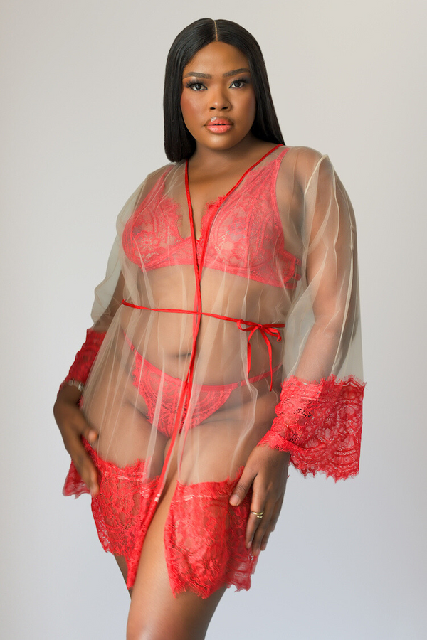 Malia Lace Lingerie Set with Sheer Lace Robe