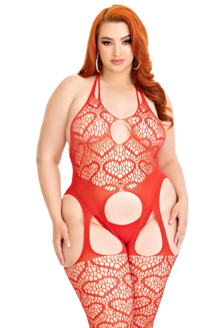 Aiko Plus Size Bodystocking | Anya Lust Luxury Lingerie | Seductive Figure Hugging Mesh Date Night Lingerie 