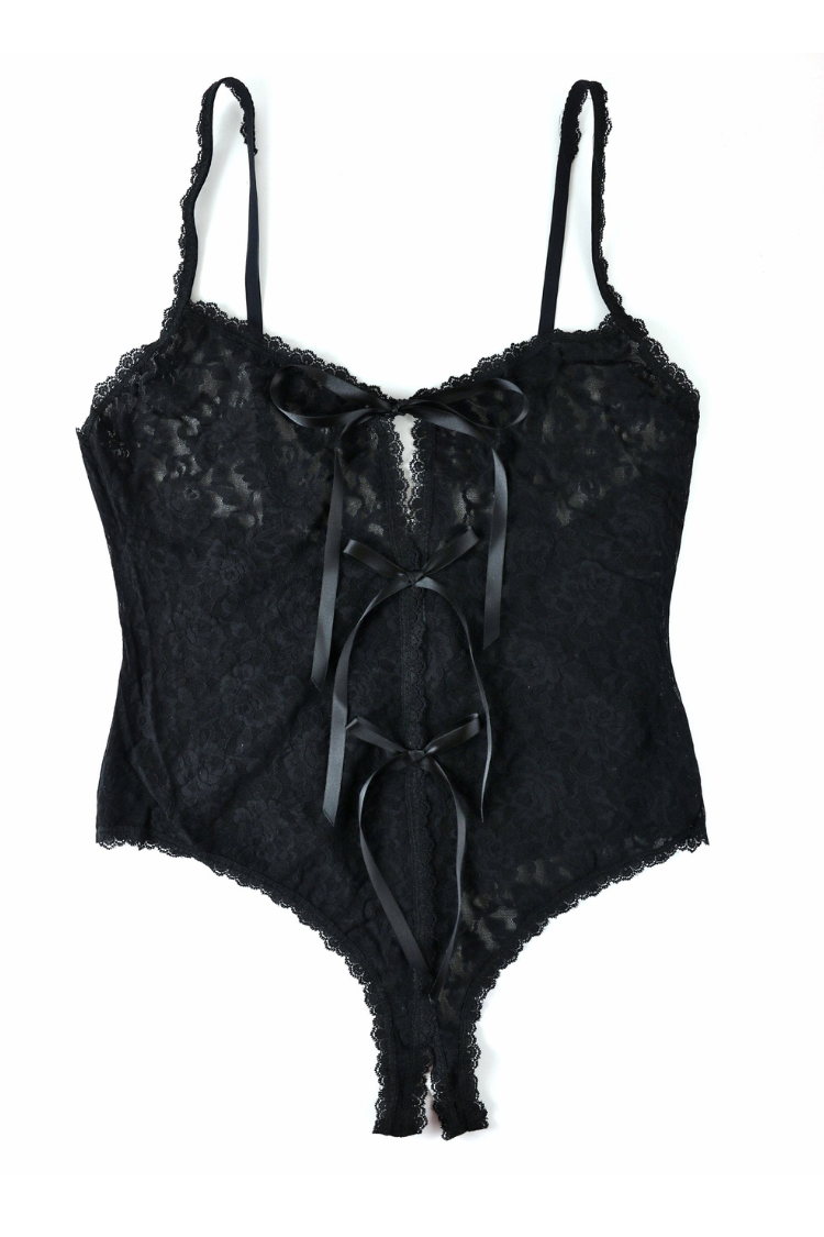 Aliyah Crotchless Lace Plus Size Teddy | Anya Lust Luxury Lingerie For Plus Size Women | Black Lace Bodysuit For Curvy Women with Adjustable Straps