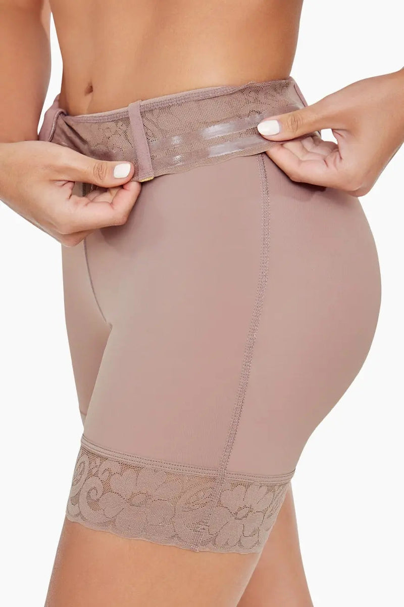 BBL Effect Easy Sculpt Hi-Cut Shorts | Anya Lust Luxury Shapewear | Nude Lycra And Powernet Shaping Shorts With Boning