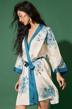 Bamboo Short Kimono Robe | Anya Lust Luxury Robes for Women | Bamboo floral kimono robe
