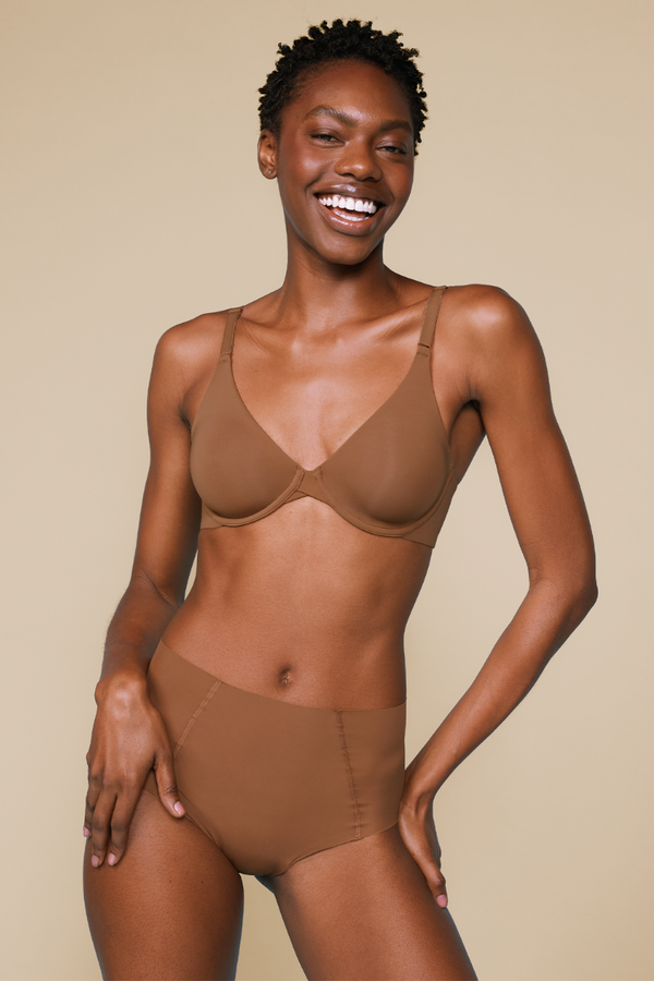 Bea Unlined Bra in Brown | Anya Lust Luxury Brown Lingerie for Women | Lightweight brown bra with breathable microfiber fabric for natural shaping