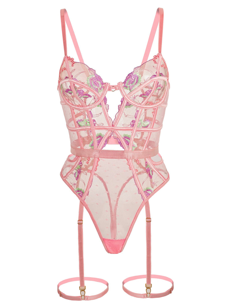 Bloom Embroidered Bodysuit | Anya Lust Luxury Lingerie | Lingerie Bodysuit With Underwire Bra Cup And Front Cutout