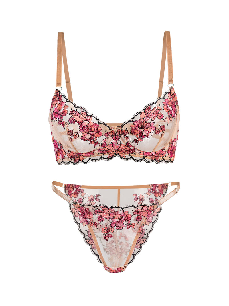 Blossom Lace Lingerie Set | Anya Lust Luxury Lingerie | Romantic Lingerie Set With Adjutable Gold Straps