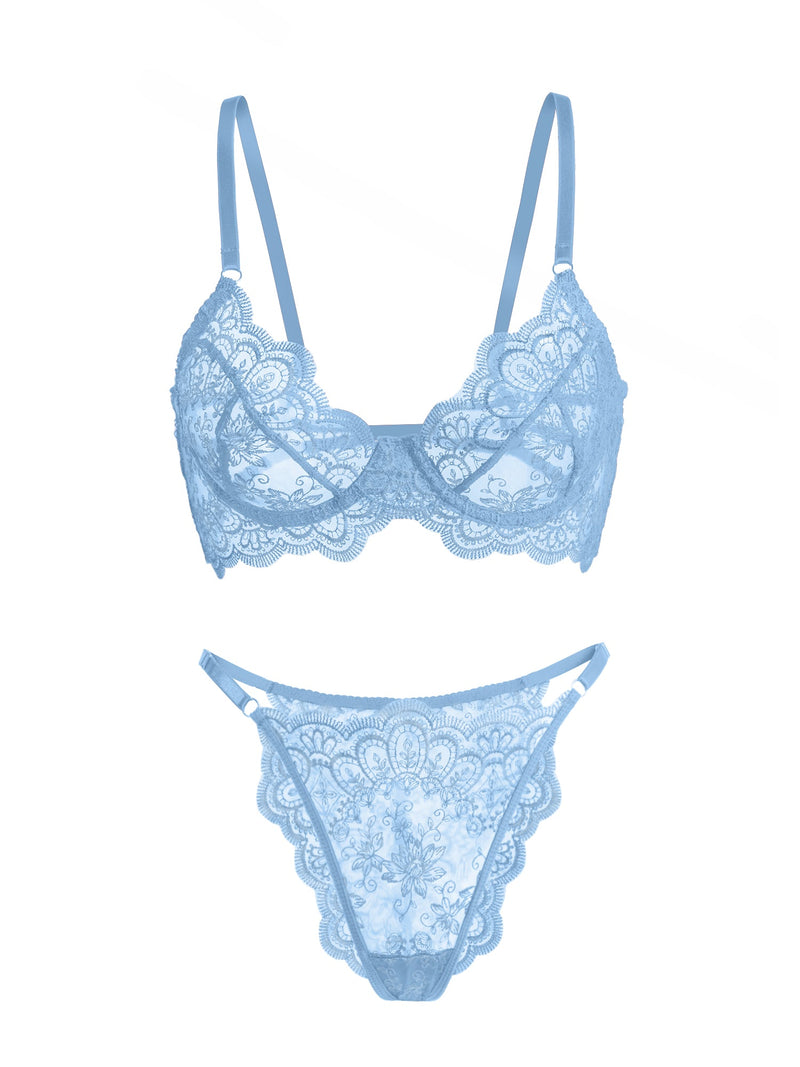 Celeste Lace Lingerie Set - Blue