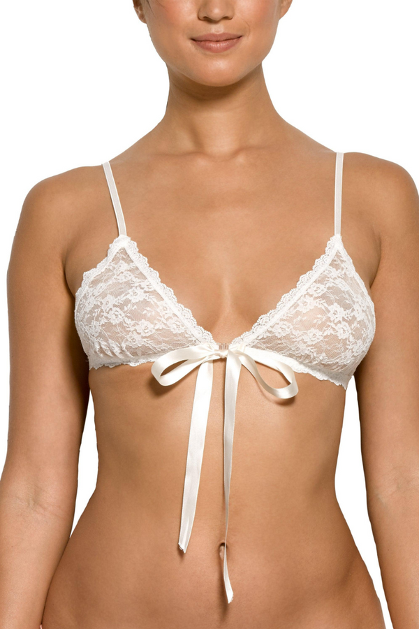 Bridal Lace & Satin Front Tie Bralette in Ivory | Anya Lust Luxury Bridal Lingerie | Sexy Sheer Lace Bralette For Brides
