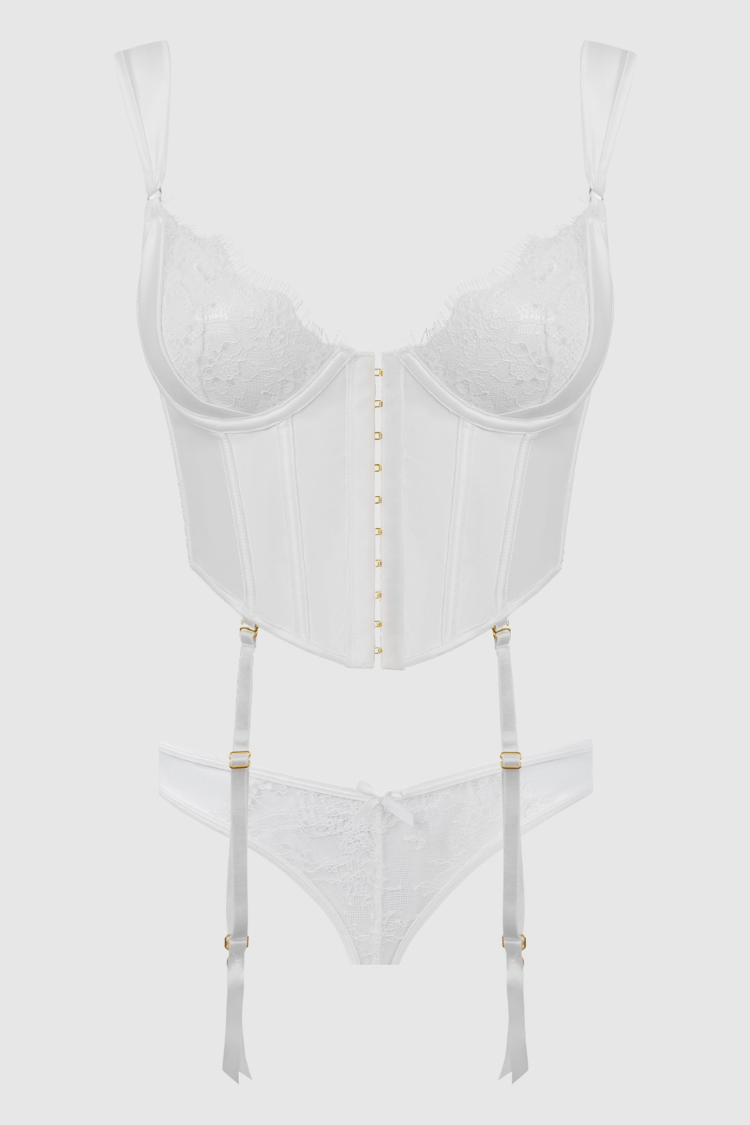 Bridal Satin and Lace Plus Size Bustier Set   | Anya Lust Luxury Lingerie | Bustier for Under Dress