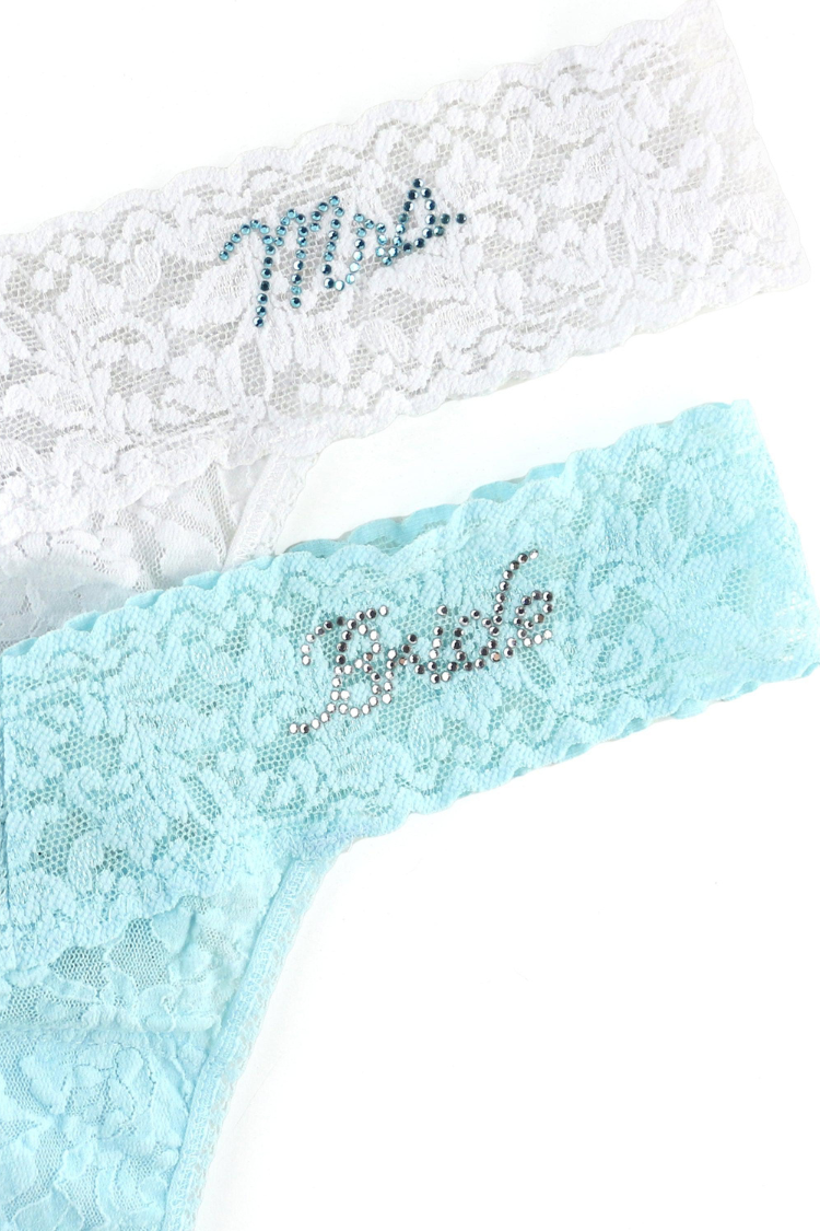 Bride and Mrs. Low Rise Thong Gift Set | Anya Lust Luxury Bridal Underwear for Women | Two-pack wedding thong gift set in lace with gift box