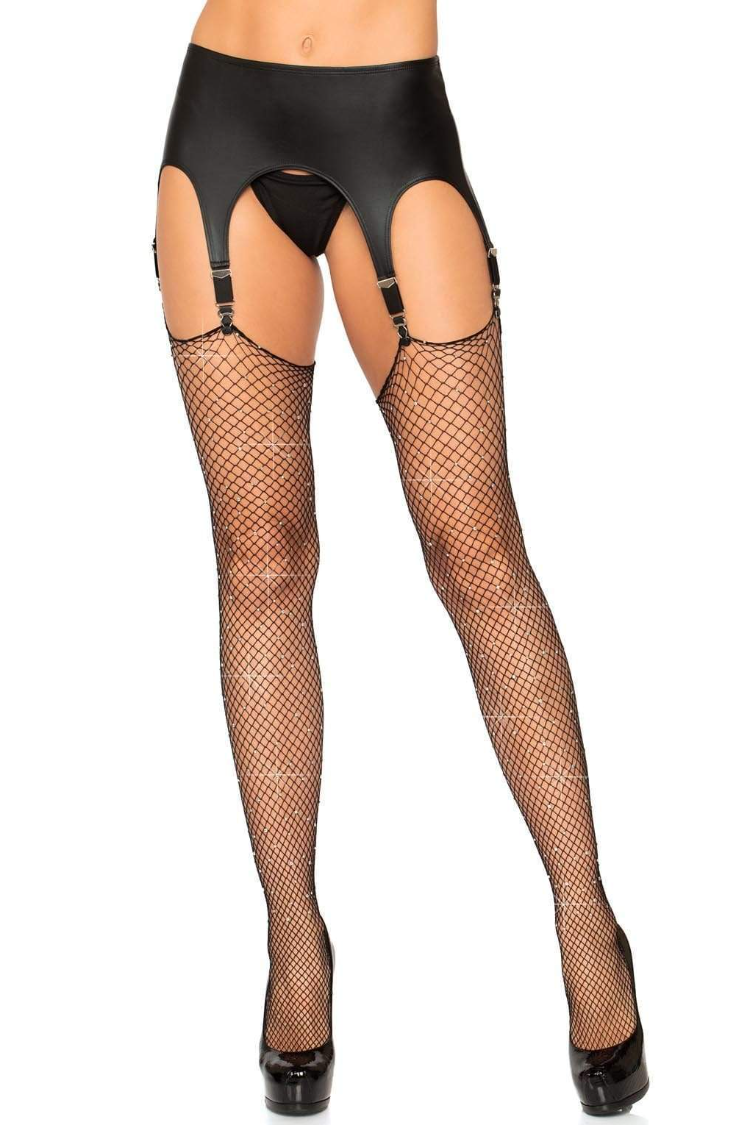 Brielle Rhinestone Fishnet Stockings | Anya Lust Luxury Lingerie | Sexy Black Rhinestone Fishnet Stockings for special Nights
