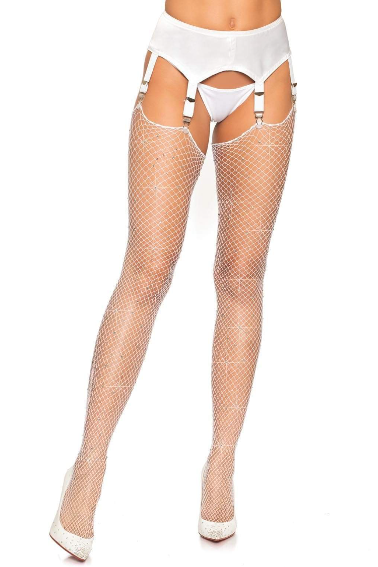 Brielle Rhinestone Fishnet Stockings | Anya Lust Luxury Lingerie | Bridal Rhinestone Fishnet Stockings for weddings
