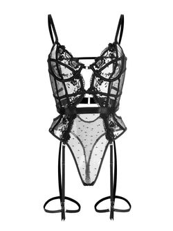 Claire Embroidered Lace Bodysuit In Black | Anya Lust Luxury Lingerie | Erotic BlackBodysuit Lingerie For Women With Foral Embroidery