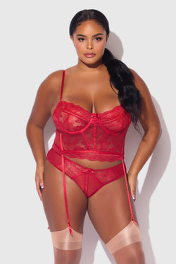 Harlow Lace & Mesh Plus Size Bustier Lingerie Set