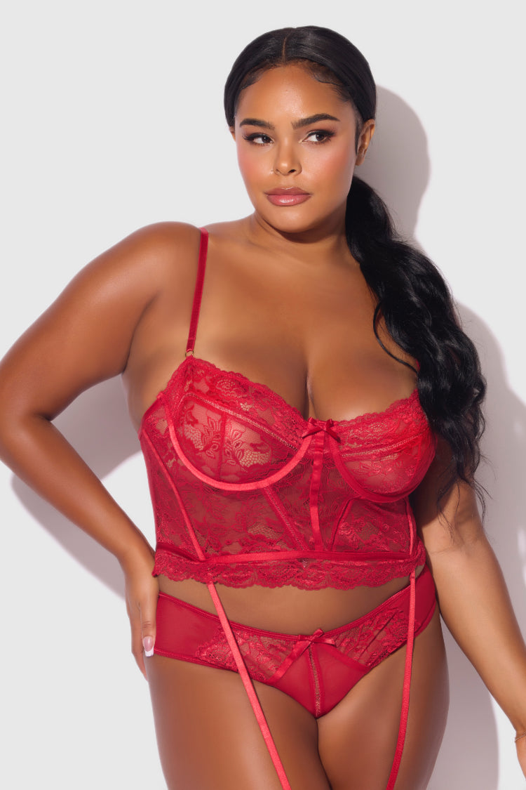 Harlow Lace & Mesh Plus Size Bustier Lingerie Set