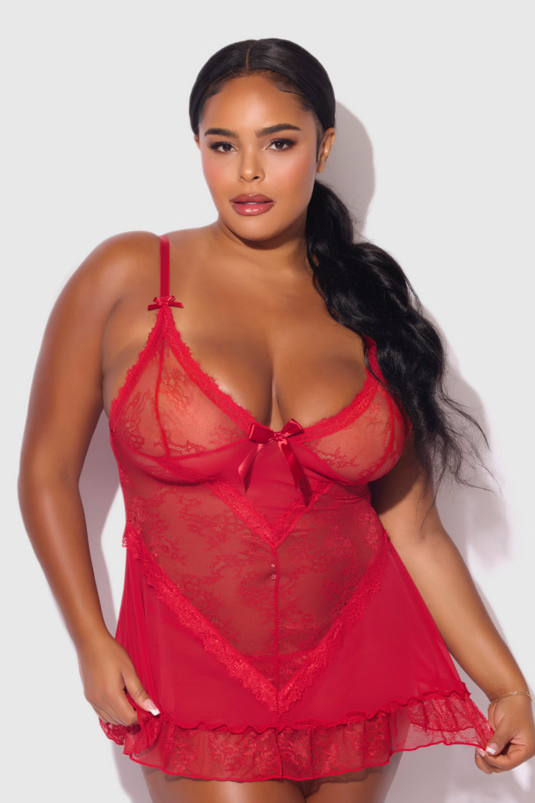 Kiki Lace Plus Size Babydoll Set