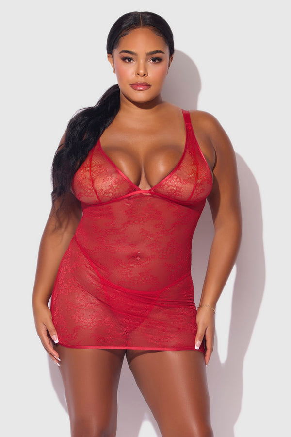 Kiki Lace Plus Size Strappy Chemise Set