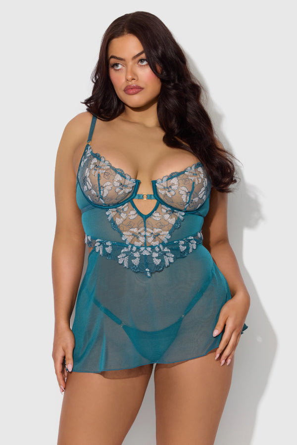 Nova Lace Plus Size Babydoll Set - Blue