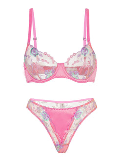 Pink Petals Embroidered Lingerie Set