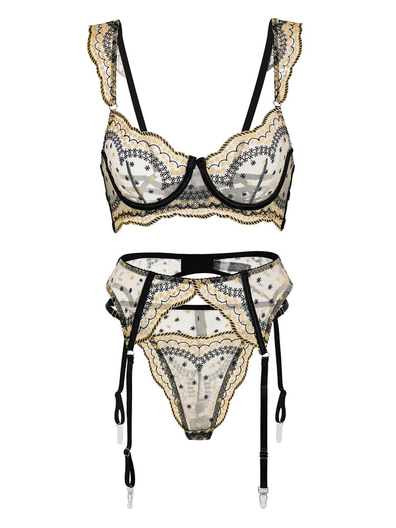 Lucia Black & Gold Lace Lingerie Set