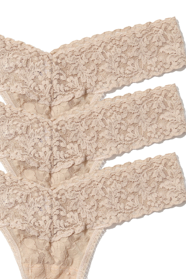 Desire 3-Pack Low Rise Thongs In Chai | Anya Lust Luxury Underwear | Luxury Sexy Lace Thong Set For Women
