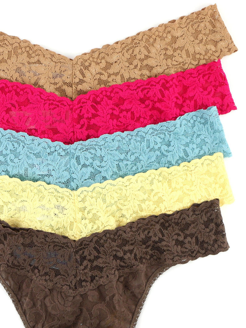 Desire 5-Pack Lace Thong | Anya Lust Luxury Underwear | Hanky Panky Original Rise Thong with Lace Waist band