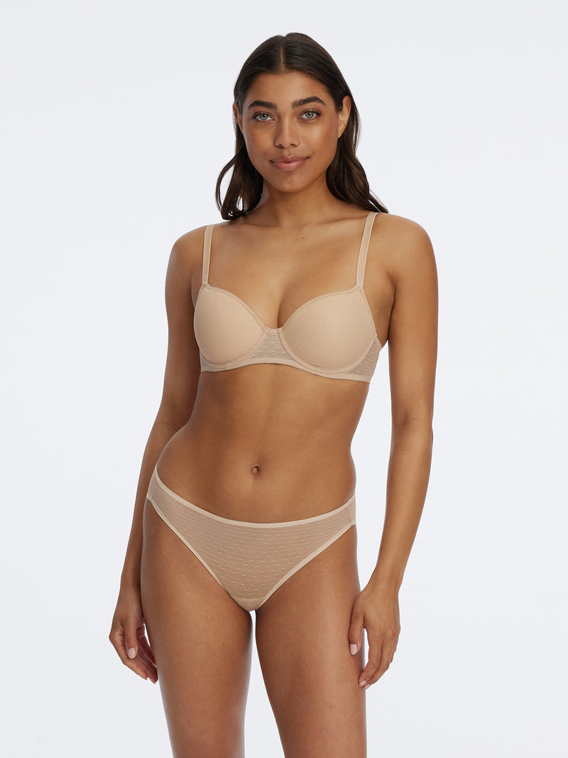 Dotty Multi-Way T-Shirt Bra in Cashmere | Anya Lust Luxury Bras | Alluring sleek silhouette Cashmere padded bra with Underwire cups for women