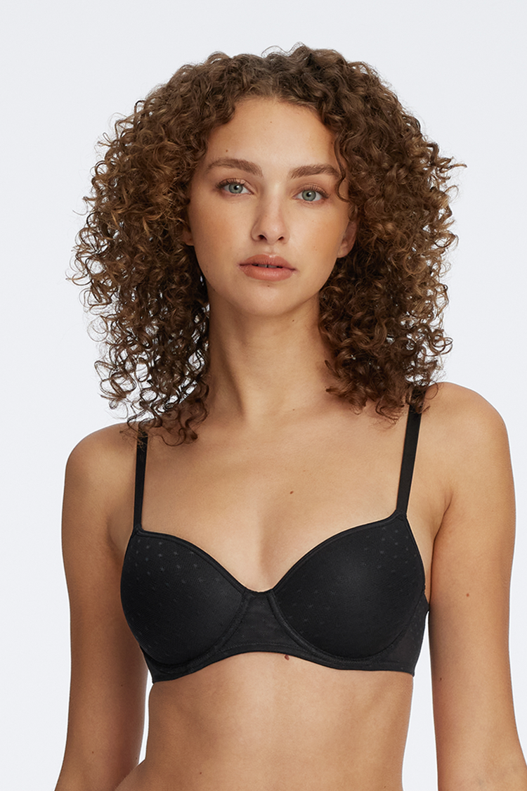 Dotty Multi Way T-Shirt Bra in Black | Anya Lust Luxury Lingerie | Alluring padded cups and smooth dotted mesh black bra for women