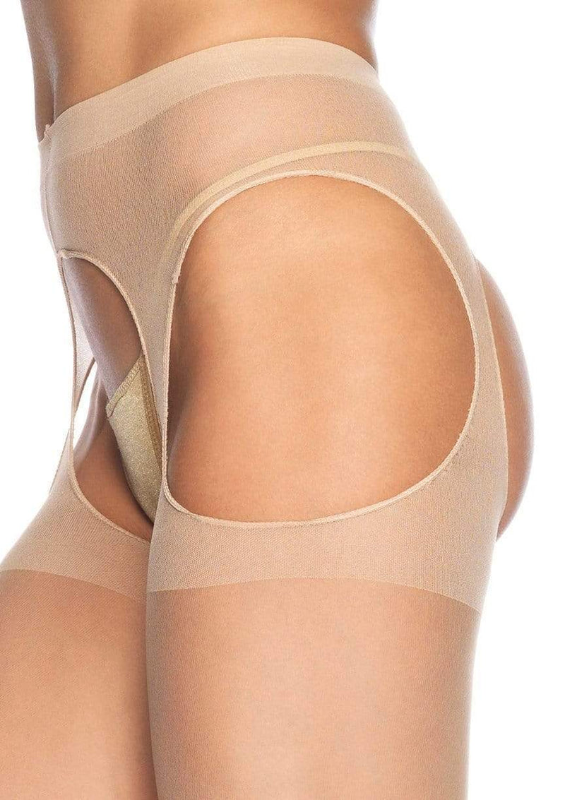 Eden Sheer Suspender Pantyhose | Anya Lust Luxury Lingerie | Sexy Nude Sheer Suspender Pantyhose with Open cut hip