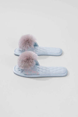 Embroidered Pom Pom Slippers