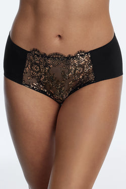 Entice Brief in Black & Rose Gold | Anya Lust Luxury Lingerie | Sexy Full Coverage Panty for Women