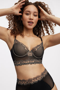Entice Longline Bra | Anya Lust Luxury Lingerie | Romantic Gold-Toned Floral Lace Longline Bra for Women