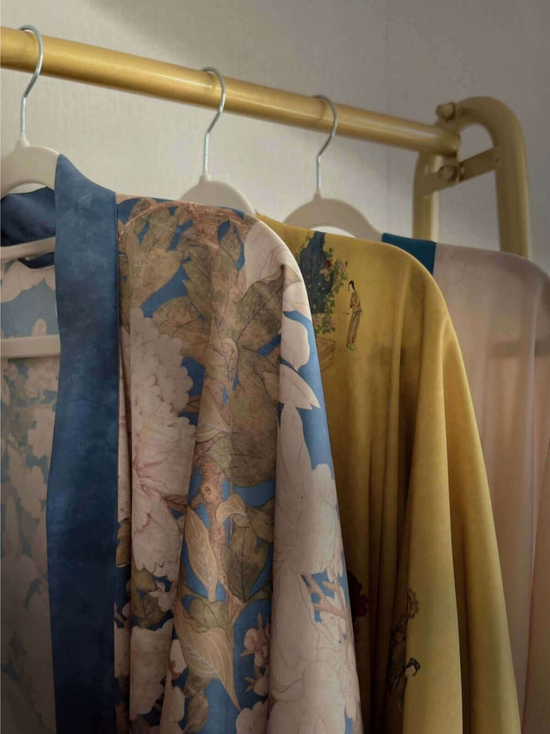 Floral Blue Kimono Robe | Anya Lust Luxury Robe | Blue Charmeuse Floral Asian Inspired Sleep Robe