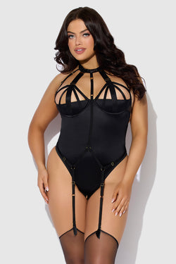 Devon Strappy Plus Size Teddy - Black