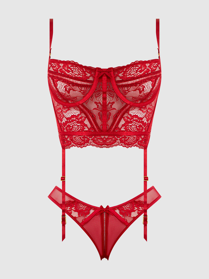 Harlow Lace & Mesh Bustier Lingerie Set