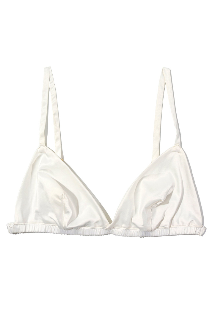 Jasmine Satin Pajama Bralette in Ivory | Anya Lust Luxury Lingerie | Sexy Triangle Bralette with Stretch Underband Grip for Wedding Night

