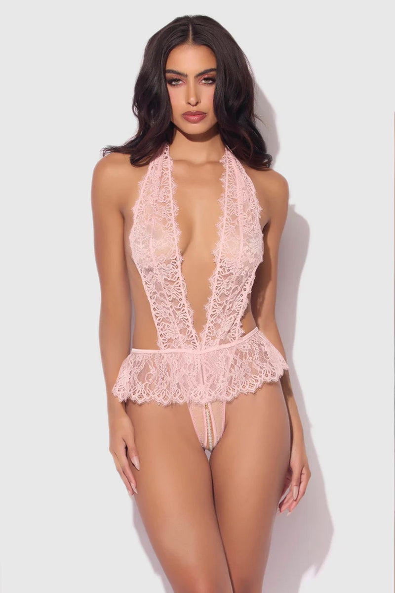 Jocelyn Lace & Pearl Crotchless Teddy