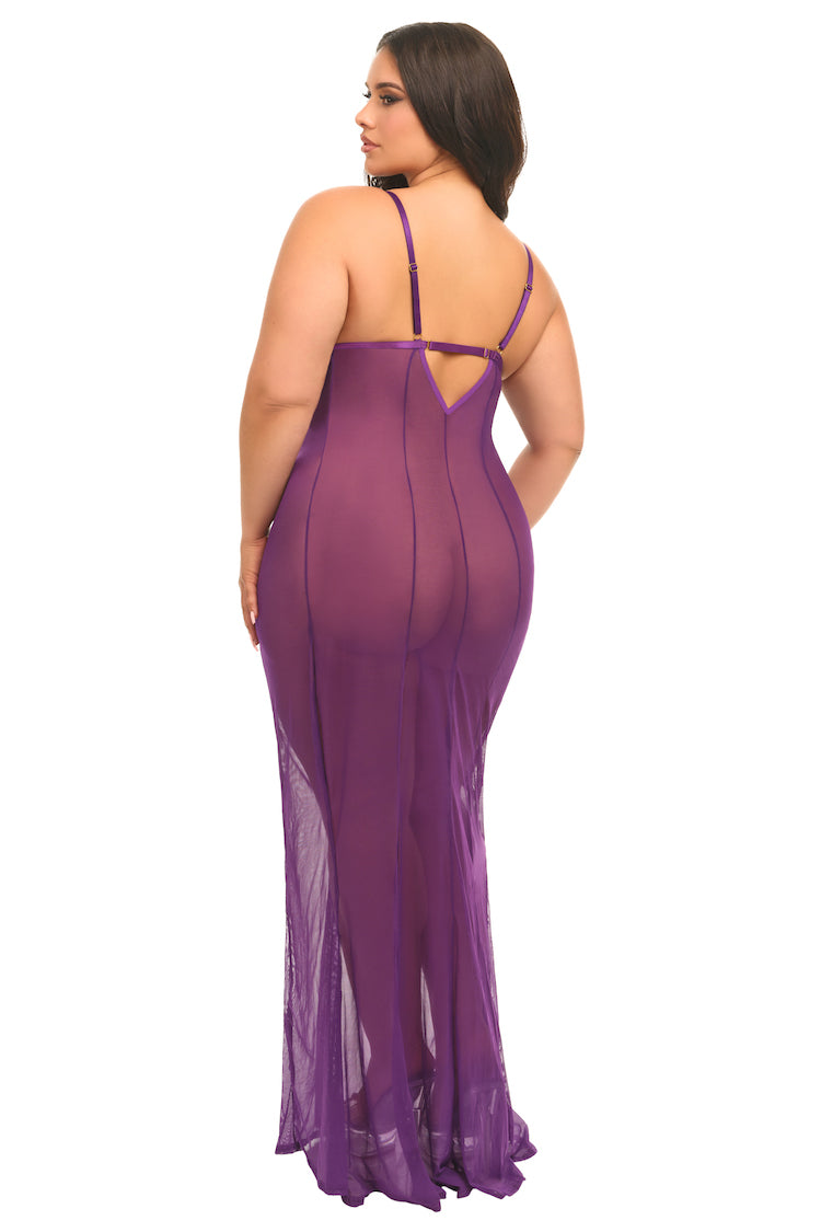Katana Plus Size Mesh Dress | Anya Lust Luxury Nightwear | Seductive Seethrough Full Lenght Mesh Dress For Women 