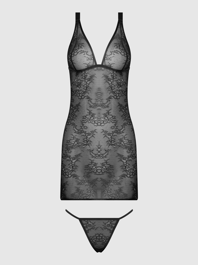 Kiki Lace Plus Size Strappy Chemise Set Black | Anya Lust Luxury Lingerie | Seductive Date Night In Baby Doll Dress