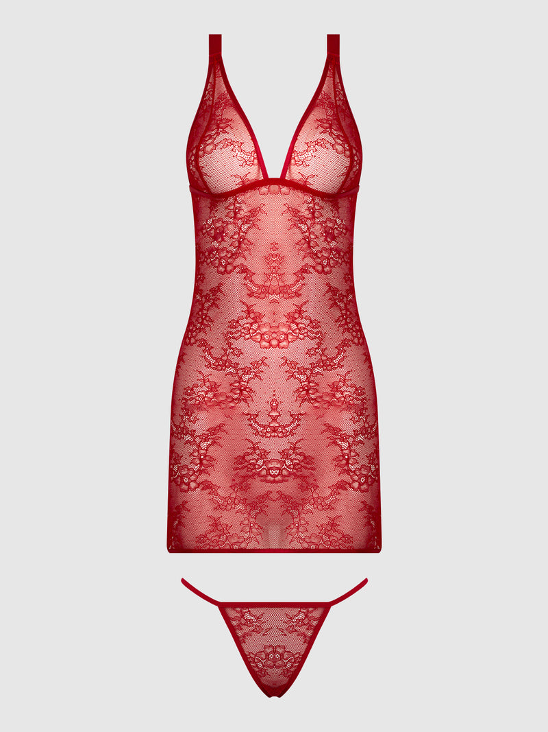 Kiki Lace Plus Size Strappy Chemise Set | Anya Lust Luxury Lingerie | Erotic Red Lace Babydoll Set For Plus Size Women