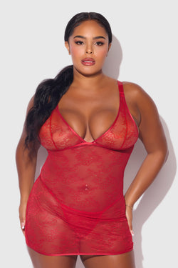 Kiki Lace Plus Size Strappy Chemise Set | Anya Lust Luxury Lingerie | Seductive Mesh Baby Doll Dress With Matching Thong