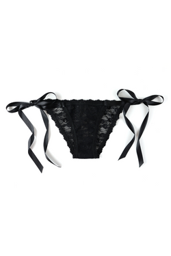 Lucy Lace & Satin Side Tie Panty in Black | Anya Lust Luxury Lingerie | Side Tie Lace Underwear for Women