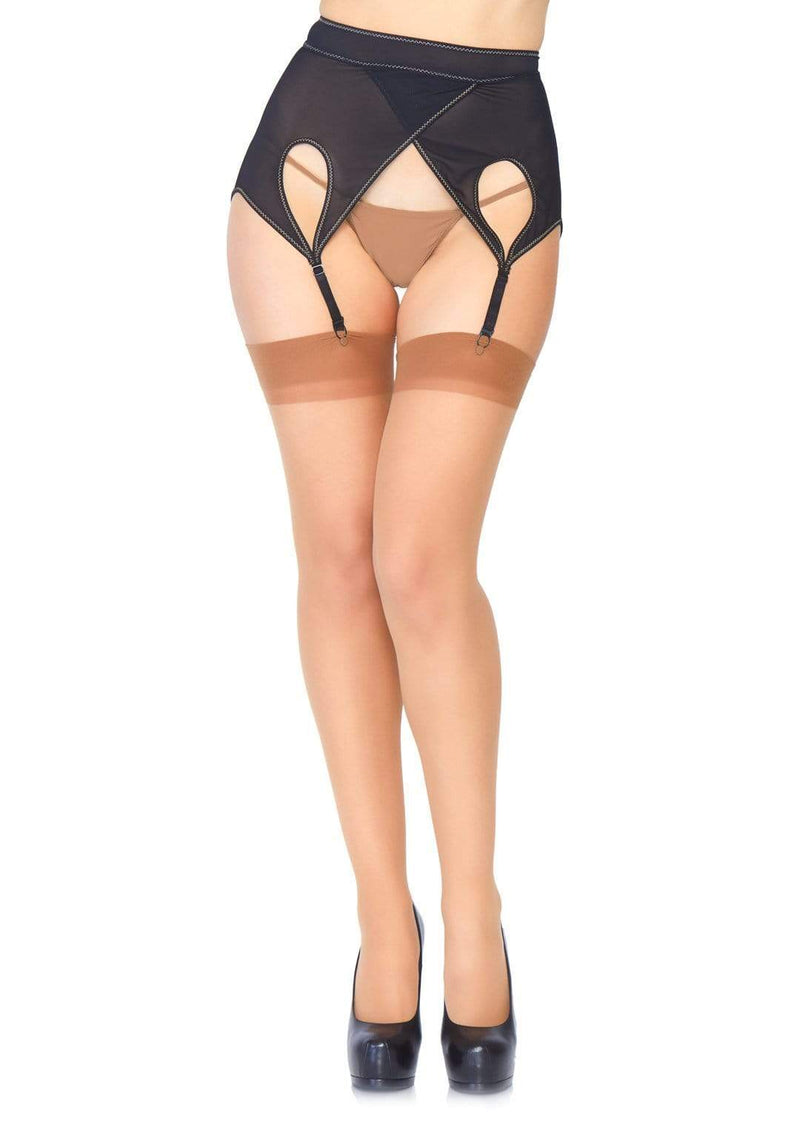 Lynn Sheer Backseam Plus Size Stockings | Anya Lust Luxury Lingerie | Nude sheer hosiery for a romantic night 