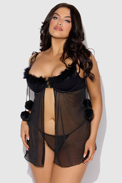 Marilyn Pom Pom Plus Size Babydoll Set