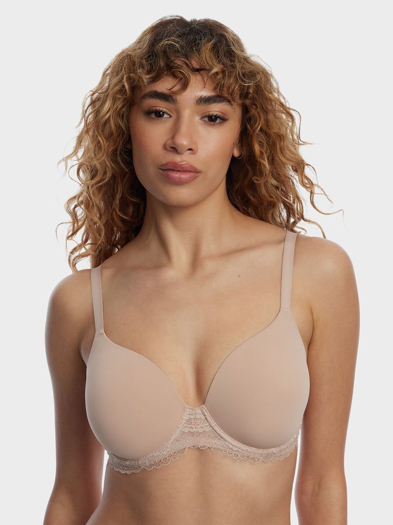 Minx Full Coverage TShirt Bra In Cashmere | Anya Lust Luxury Undewear | Elegant Tshirt Bra With Lace Details