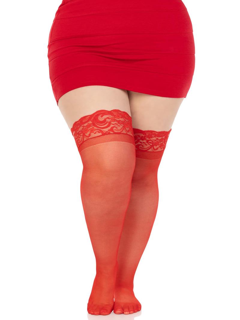 Nora Thigh High Plus Size Stockings | Anya Lust Luxury Lingerie | Red Stocking Lingerie with lace trim for Plus size women