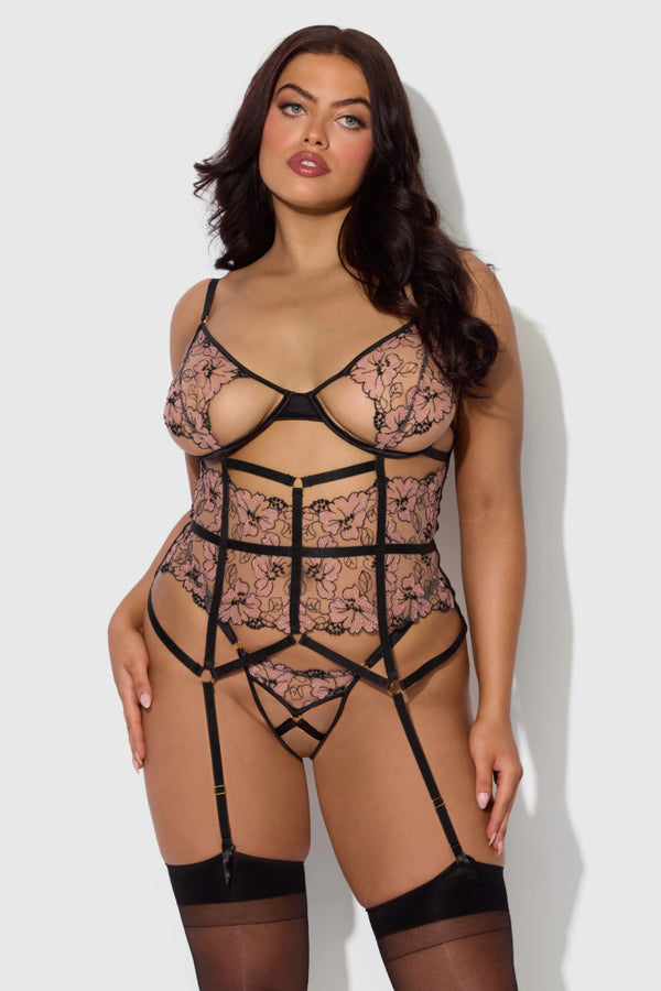 Nova Lace Plus Size Corset Set | Anya Lust Luxury Lingerie | Sexy Cutout Corset Set For Plus Size Women With Matching Panty