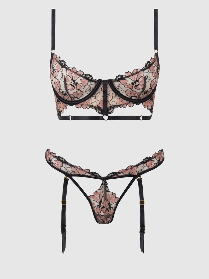Nova Lace Plus Size Lingerie Set In Black  | Anya Lust Luxury Lingerie | Matching Plus Size Bra And Panty Set With Sexy Cutout