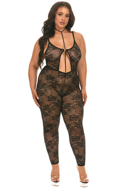 Presley Plus Size Lace Catsuit | Anya Lust Luxury Lingerie | Romantic Black Floral Lace Catsuit For Curvy Women