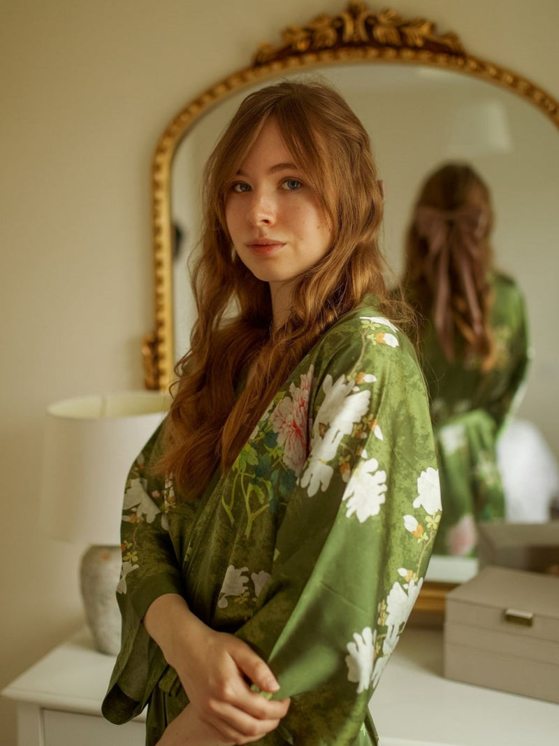 Floral Olive Kimono Robe