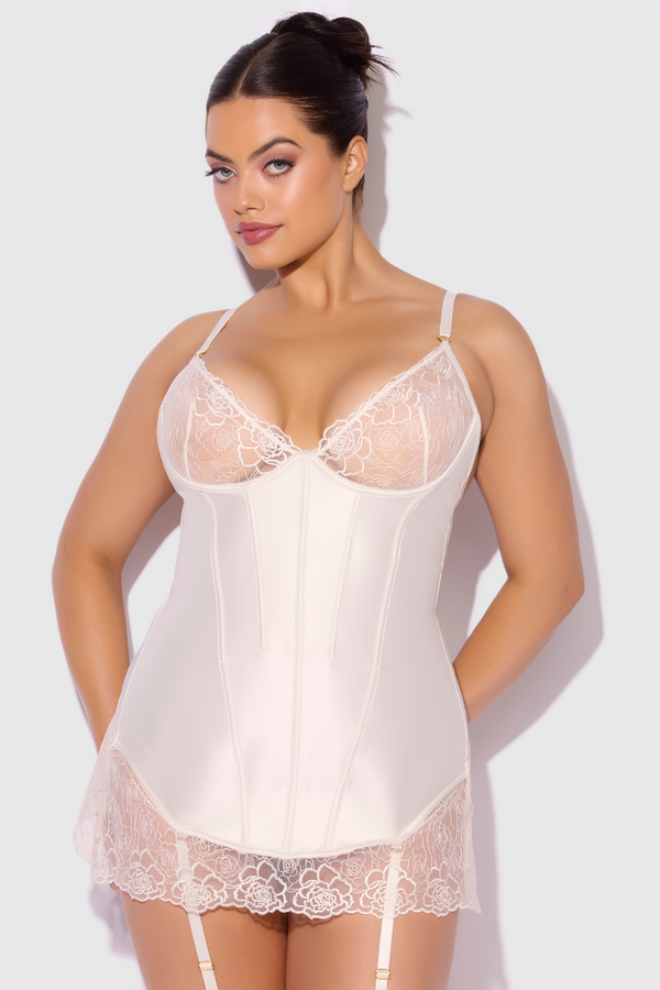 Rosalie Satin and Lace Plus Size Chemise Set | Plus Size Bridal Lingerie | Anya Lust