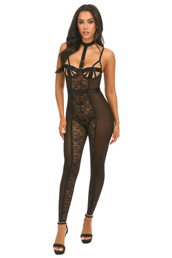 Sia Mesh Bodysuit | Anya Lust Luxury Lingerie | Seductive Black Bodysuit For Women With Choker